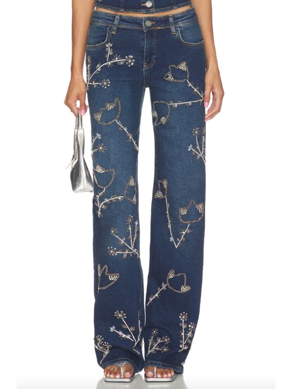 OW Collection Nova Embellished Denim Jeans Blue Womens Size 40 Medium